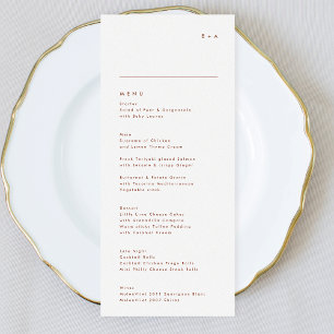 Menu Mariage Monogramme blanc moderne en terre cuite