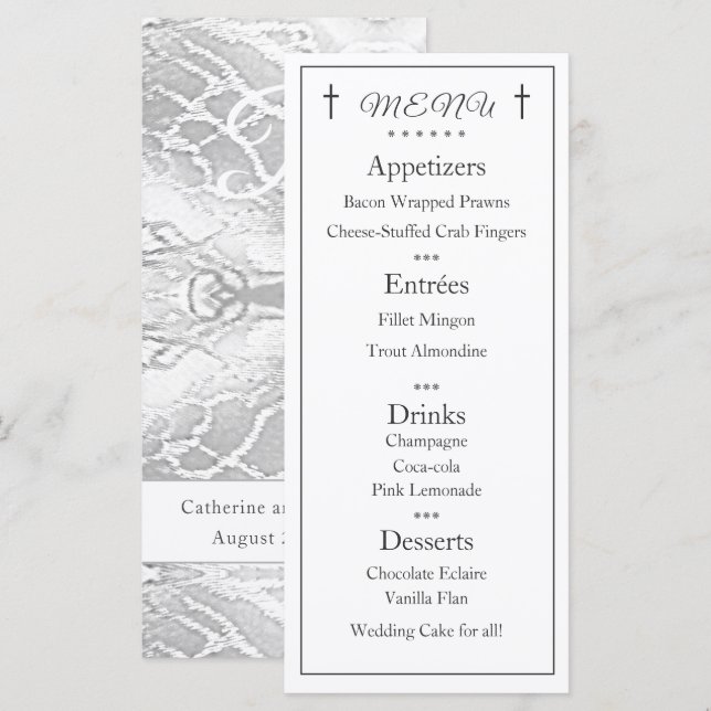 Menu Mariage monogramme catholique classique (Devant / Derrière)
