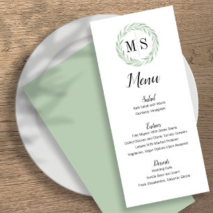 Menu Mariage Monogramme de couronne verte
