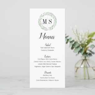 Menu Mariage Monogramme de couronne verte