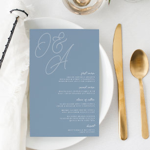 Menu Mariage Monogramme de filigrane Dusty Blue Sc