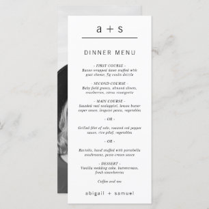 Menu Mariage Monogramme minimaliste photo noir et blanc