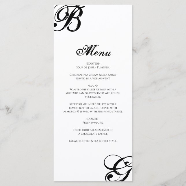 Menu Mariage Monogramme noir et blanc (Devant)