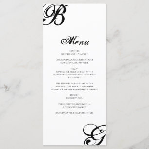 Menu Mariage Monogramme noir et blanc