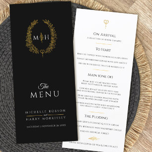 Menu Mariage monogramme ovale de la feuille d'or blanc 