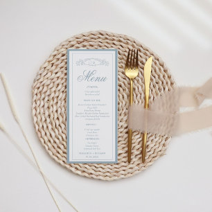 Menu Mariage monogramme simple Dusty Blue botanique crê