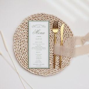 Menu Mariage monogramme simple Sage Green de crête bota