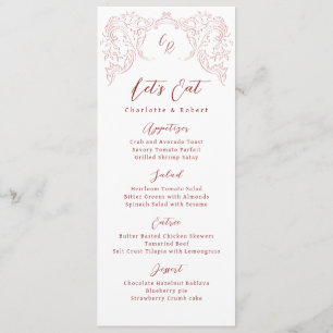 Menu Mariage Monogramme Vintage Pink Croché