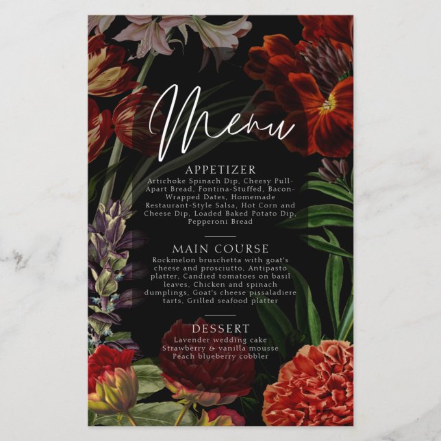 Menu Mariage Moody Floral foncé (Devant)