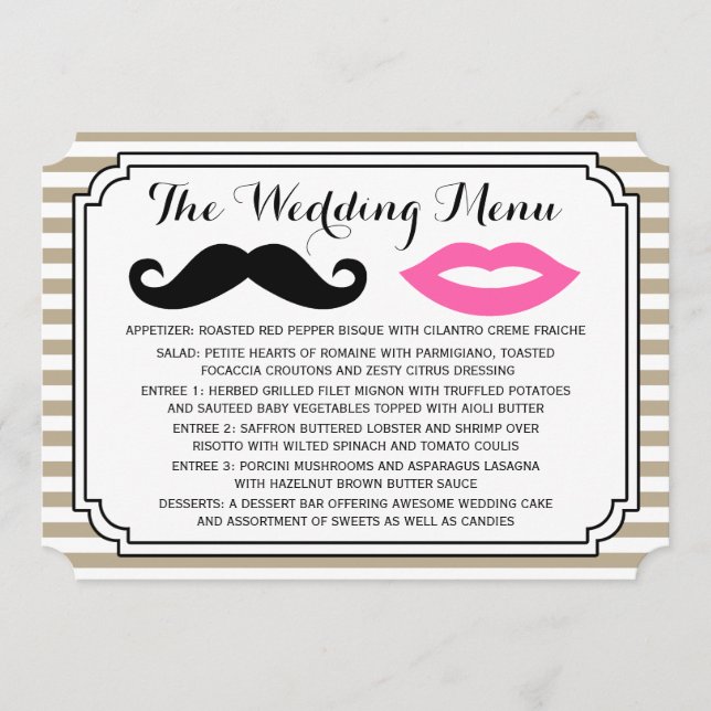 Menu Mariage Moustache & Lèvres (Devant)