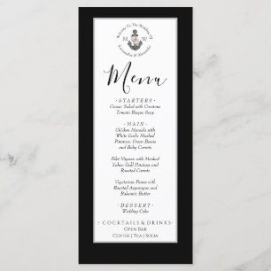 Menu Mariage nautique Ancre florale noir et blanc