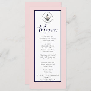 Menu Mariage nautique Ancre florale rose marine gris