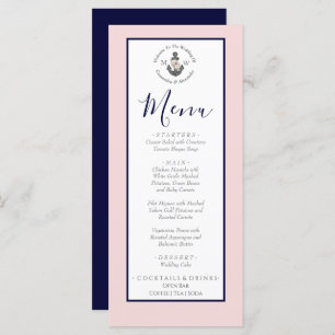 Menu Mariage nautique Ancre florale rose marine gris