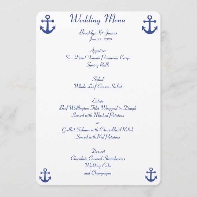 Menu Mariage nautique Invitations personnalisées (Devant)