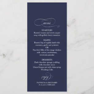 Menu Mariage Navy Blue Simple Elegant 4x9