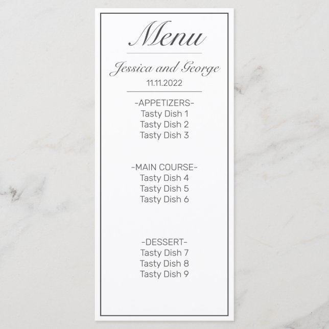 Menu Mariage noir blanc minimaliste moderne (Devant)