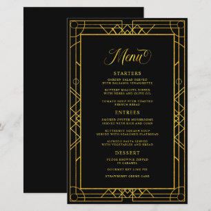 Menu Mariage noir cadre d'or géométrique antique