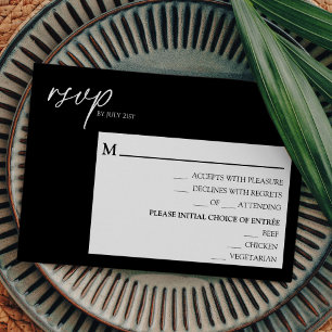 Menu Mariage noir classique moderne carte RSVP