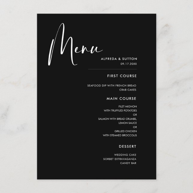 Menu Mariage noir élégant et moderne (Devant)