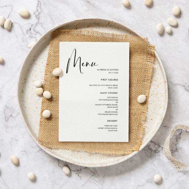Menu Mariage noir et blanc élégant et moderne (Créateur téléchargé)
