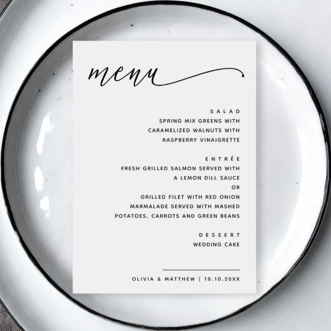 Menu Mariage noir et blanc minimaliste | Script moderne (Créateur téléchargé)