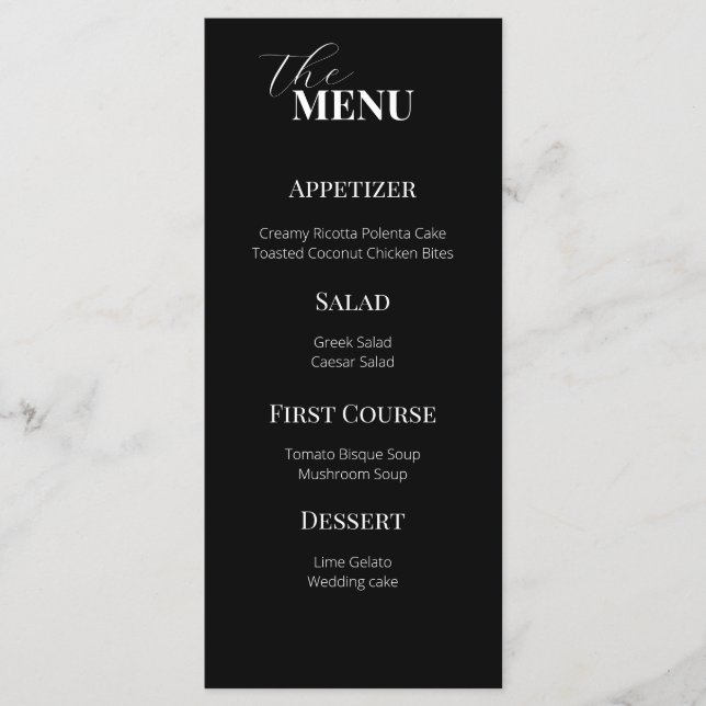 Menu Mariage noir et blanc moderne (Devant)