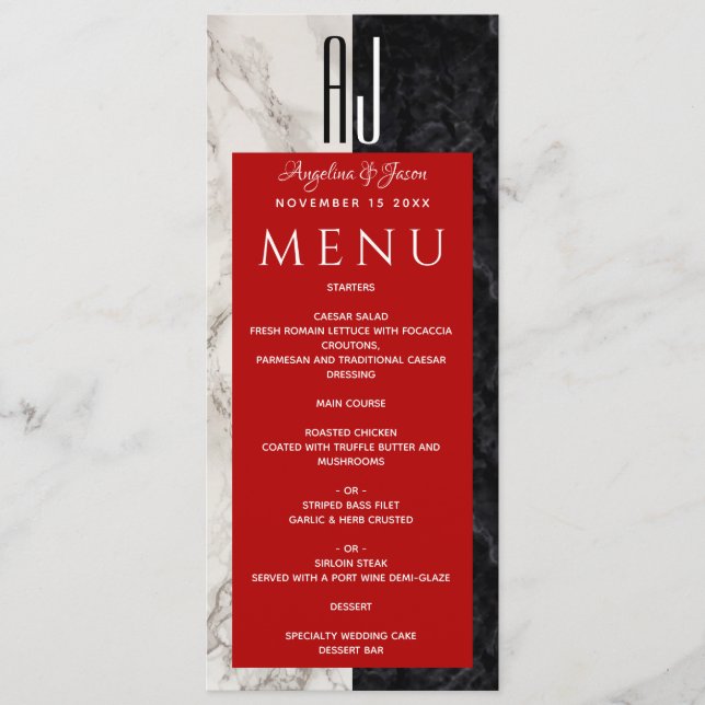 Menu Mariage noir et blanc moderne (Devant)