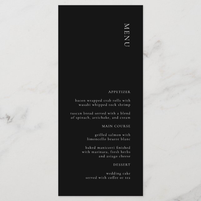 Menu Mariage noir et blanc simple (Devant)