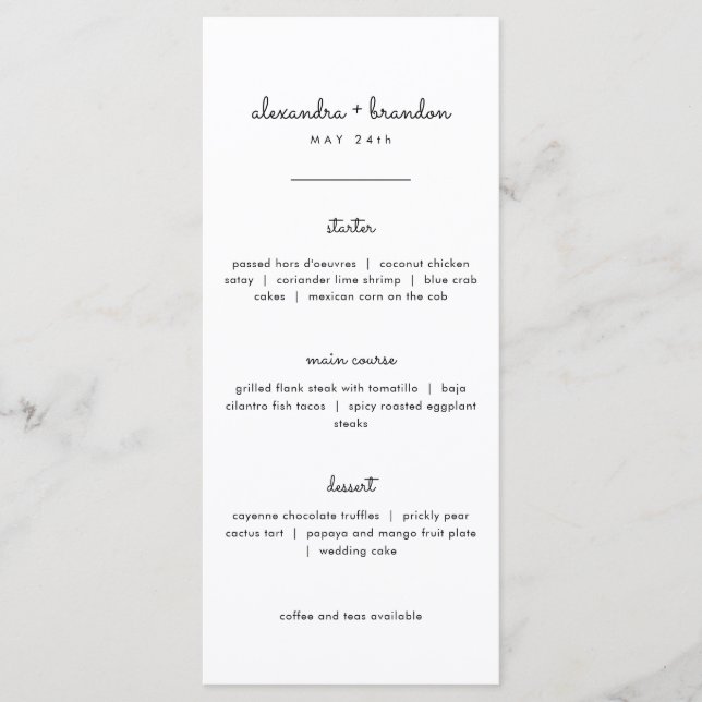 Menu Mariage noir et blanc simple (Devant)