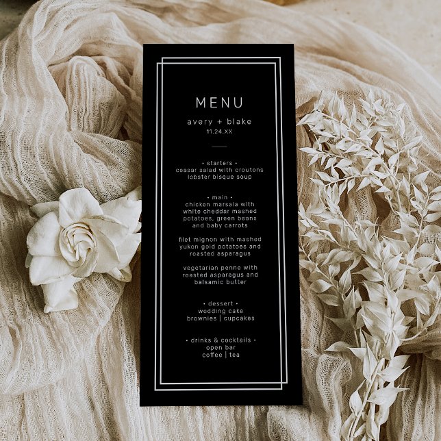 Menu Mariage noir moderne / AVERY Suite (Modern Black Wedding Menu / AVERY Suite)