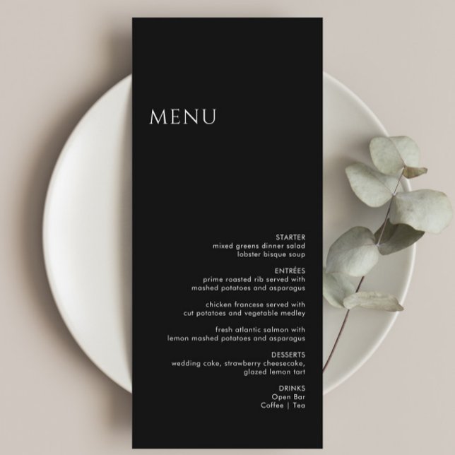 Menu Mariage noir moderne minimaliste (Créateur téléchargé)