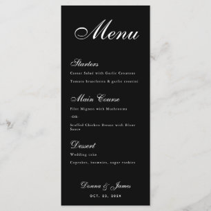 Menu Mariage noir simple écriture calligraphique blanch