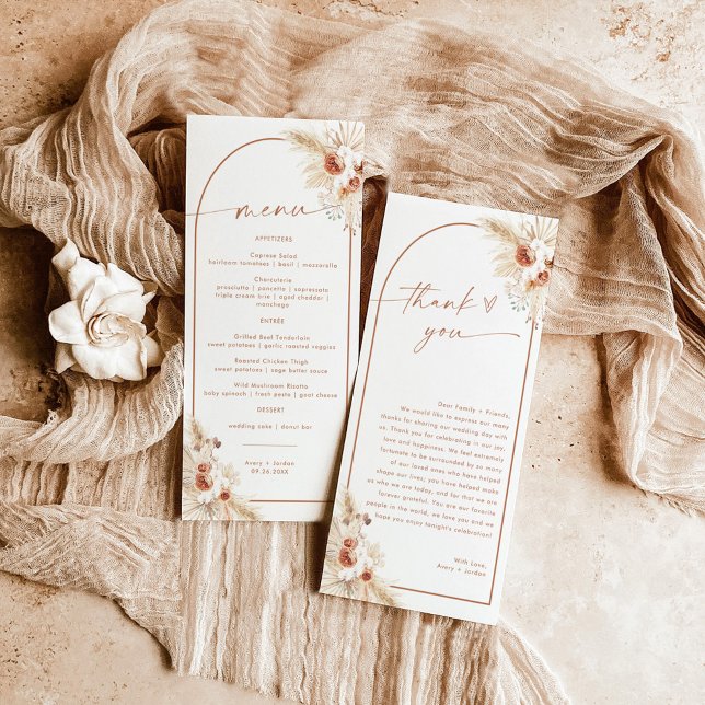 Menu mariage + Note Merci | Boho Napkin Note (Créateur téléchargé)