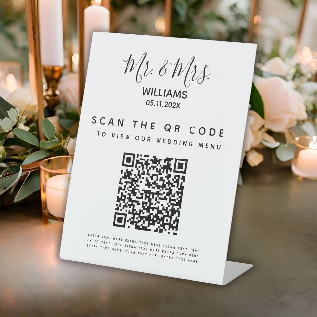 Menu Mariage numérique Signe de table d'analyse du (Digital Wedding Menu Qr Code Scan Table Sign
)