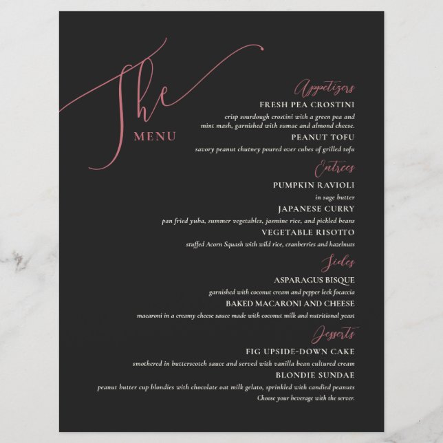 Menu Mariage officiel Elégant Magenta Noir (Devant)