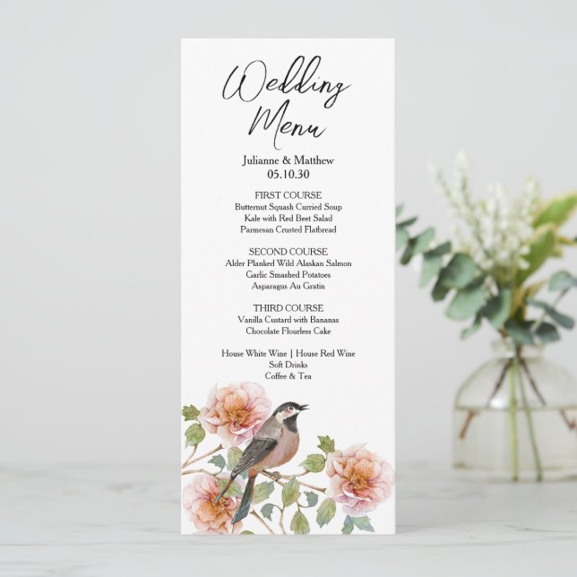 Menu Mariage Oiseau dans les Fleurs (Debout devant)