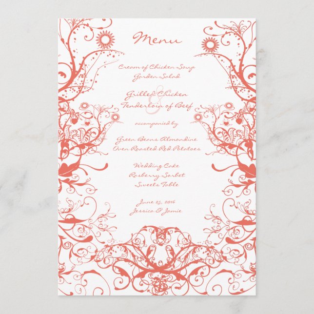 Menu Mariage Oiseaux et tourbillons (Devant)