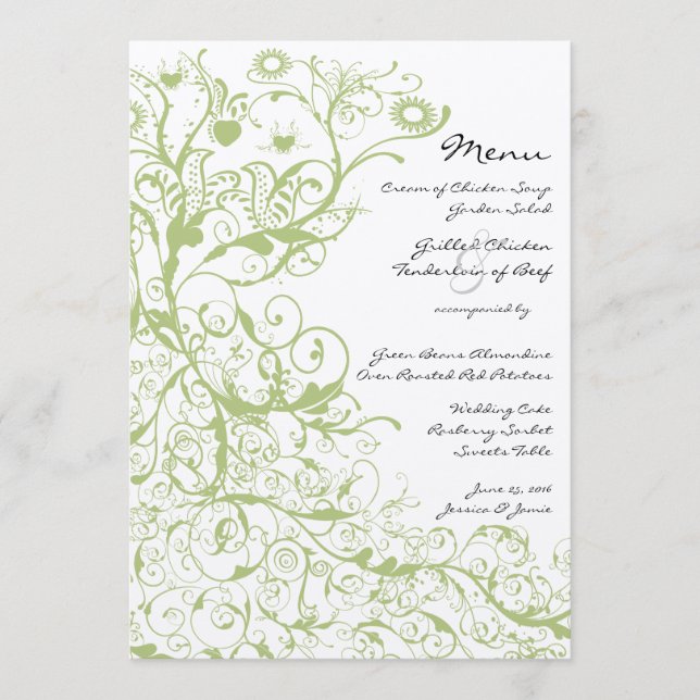 Menu Mariage Oiseaux et tourbillons (Devant)