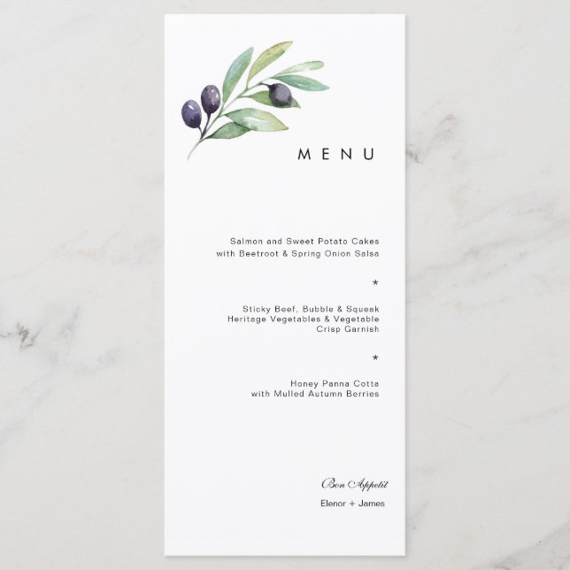 Menu Mariage Olive Watercolor (Devant)