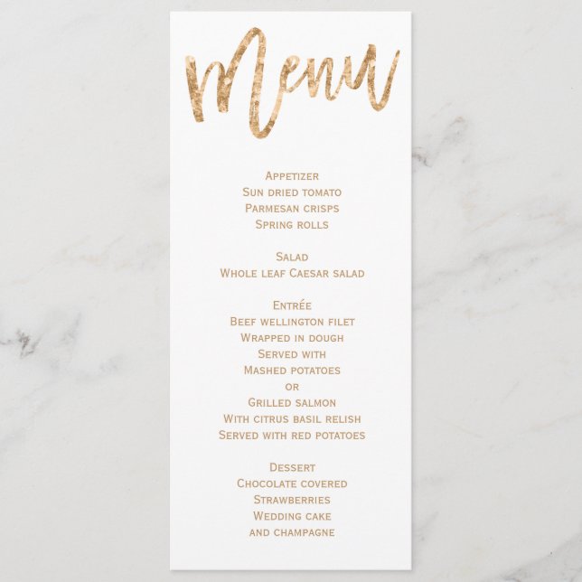 Menu Mariage Or Et Blanc Personnalisé (Devant)