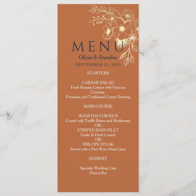 Menu Mariage or floral doré (Devant)