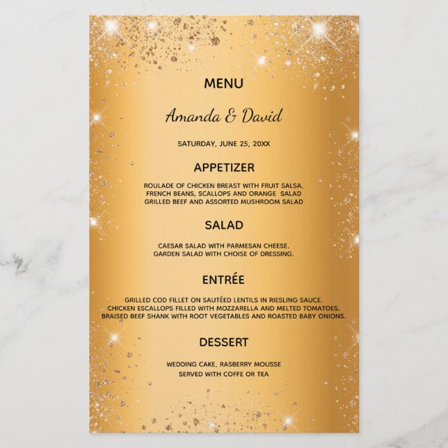 Menu mariage or parties scintillant métallique pou (Devant)