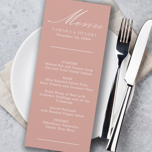 Menu Mariage or Rose Calligraphie simple (Créateur téléchargé)