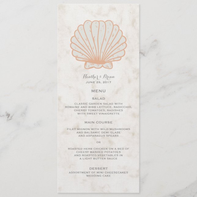 Menu Mariage Orange Rustique Seashell (Devant)