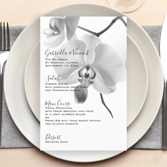 Menu Mariage Orchidées noires et blanches (Add a touch of elegance to your marriage reception, bridal shower luncheon or rehearsal dinner.)