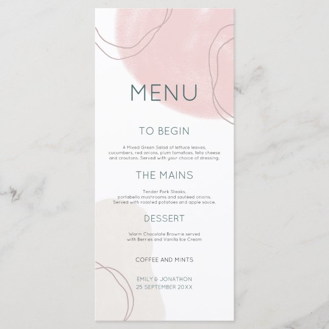 Menu Mariage Pastel Abstrait Cream Shapes Lines (Devant)