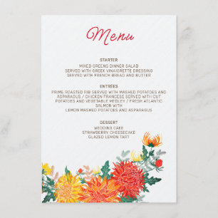 Menu Mariage Pastel Orange Yellow Spring Dahlia Fleurs