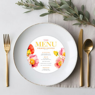 Menu Mariage Peach Pink Orange Poppies