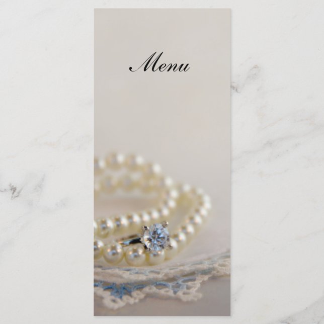 Menu Mariage Perles, Anneau Diamant et Dentelle Bl (Dos)