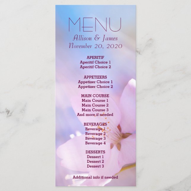 Menu mariage personnalisé (Devant)